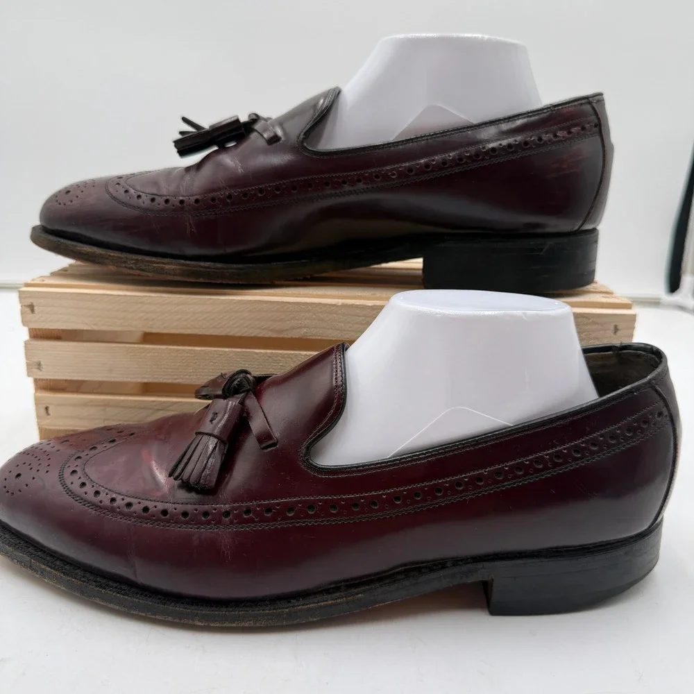 Johnston & Murphy Loafers Aristocraft Wingtip Tassel Burgundy Leather Mens 9.5 C